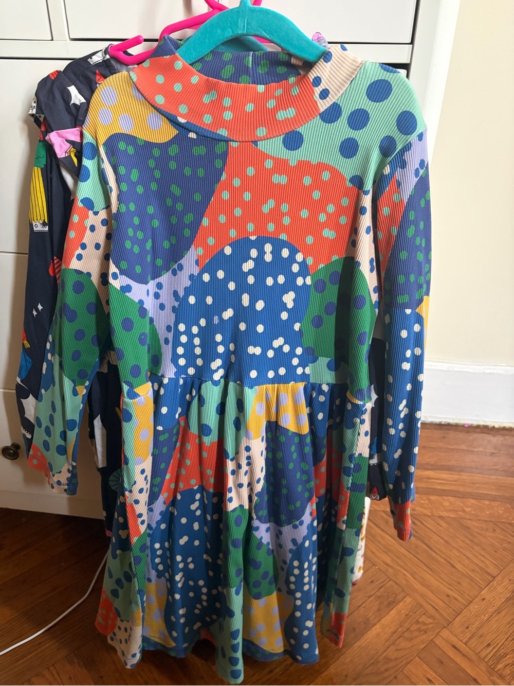 Colorful Polka Dot Patchwork Long-Sleeve Kids Dress